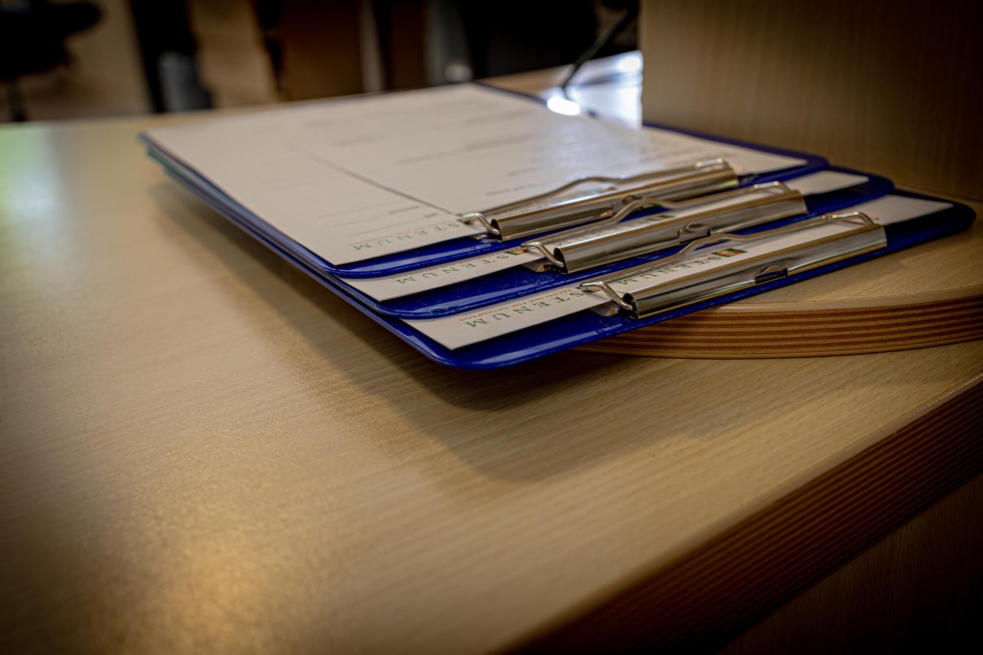 Paper and Forms on a table in Stenum Hospital